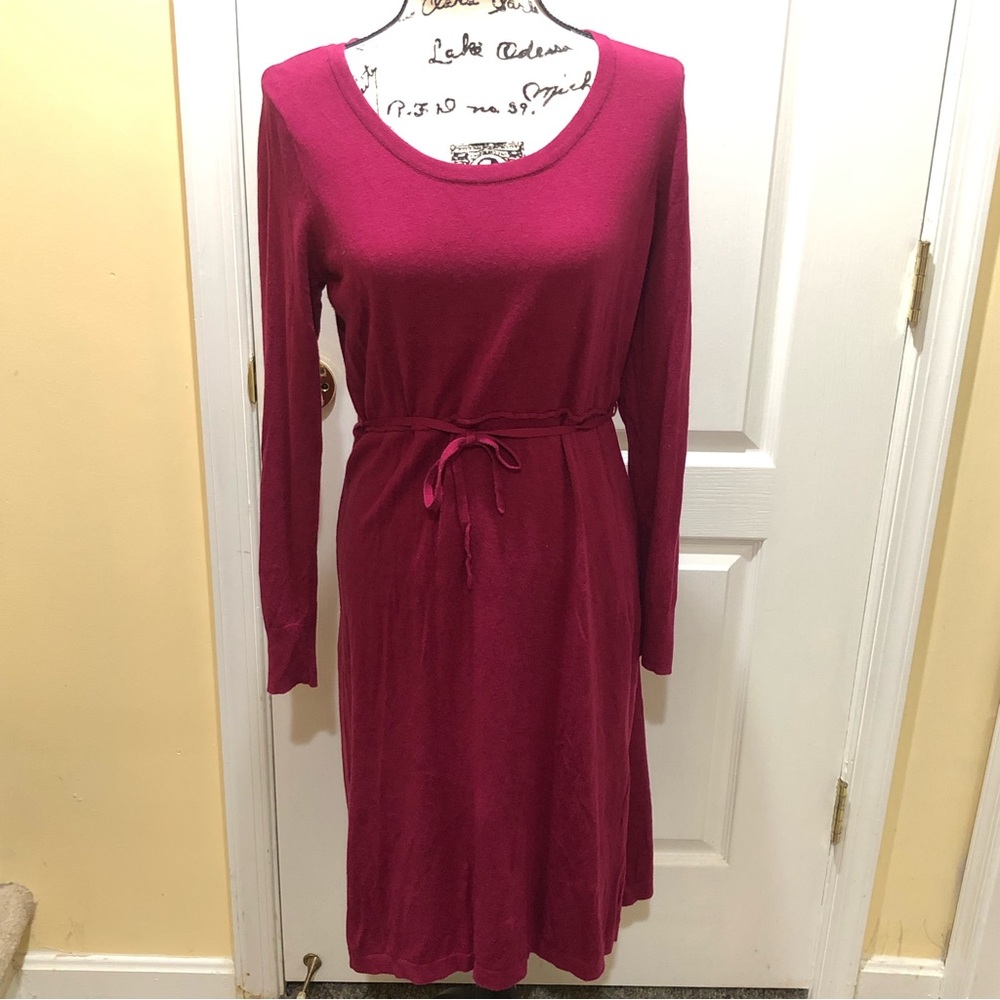 Long sleeved Burgundy Women’s Maternity Sweater Dress-Motherhood Maternity- $20